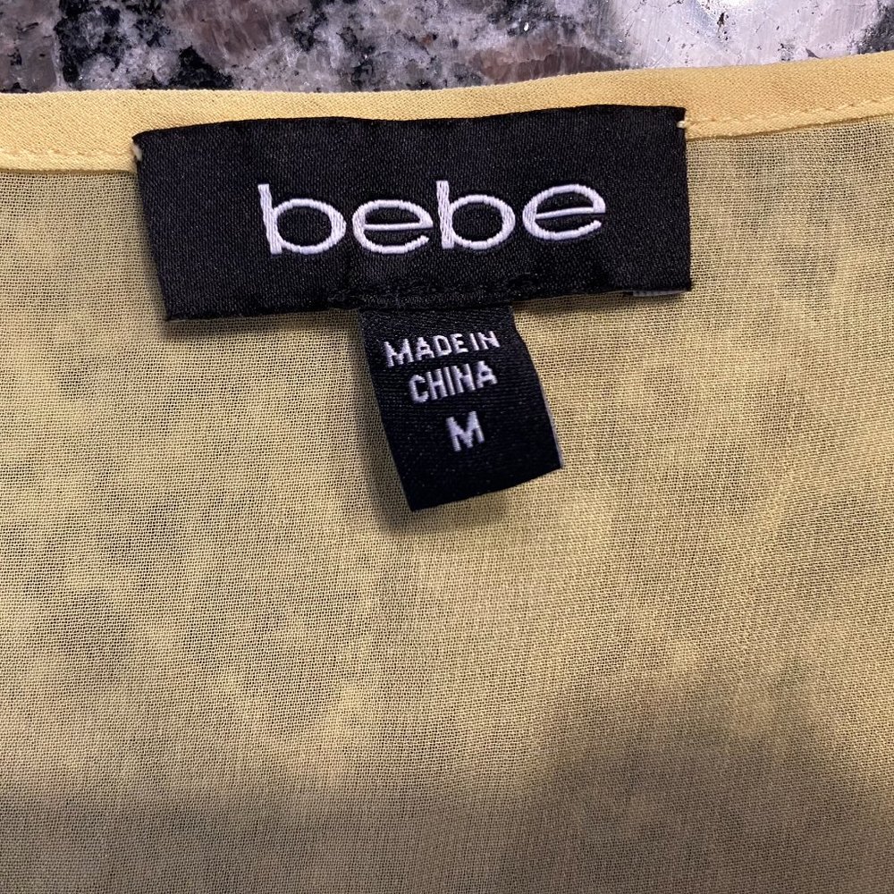 Bebe Tan and Yellow Dress w Tie Waist Size Medium - Picture 7 of 8